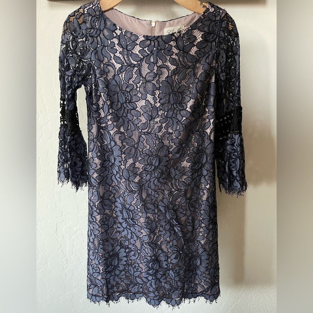 Eliza J Long Sleeve Lace Dress| Embroidered floral patterns throughout•••Size 2